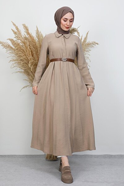 GİYZAMİLA Belted Shirt Tunic Beige