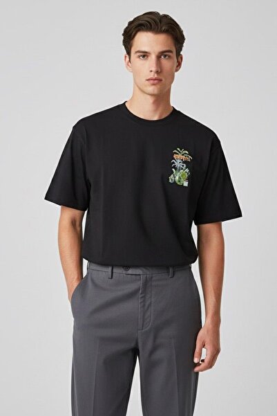 Sabri Özel Printed men's t-shirt with cycle collar black