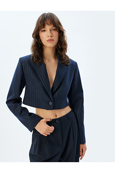 Koton Marineblau gestreifte Damenjacke 5WAK50108PW