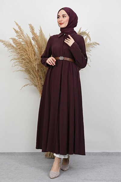 GİYZAMİLA Belted Shirt Tunic Plum