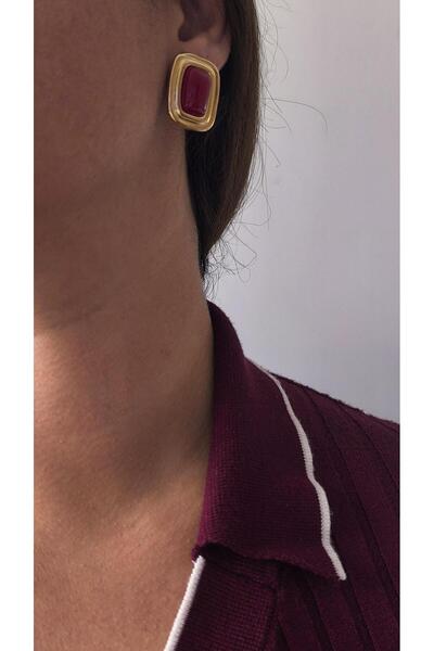 VOBEEYKU Colorful Stone Plate Edge Rectangular Model Earrings