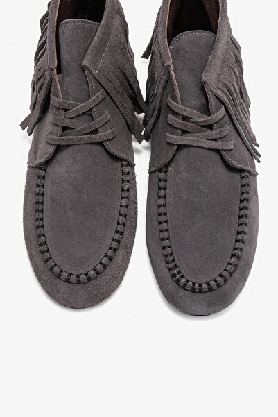 LuviShoes RAUX Füme Süet Hakiki Deri Saçaklı Kadın Bilekte Bot