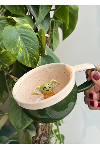 visera Star Wars/ Green Color Ceramic Mug with Yoda Figure