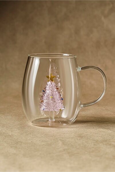 Karaca New Year Yılbaşı Pink Pine Tree Cam Kupa 440 ml