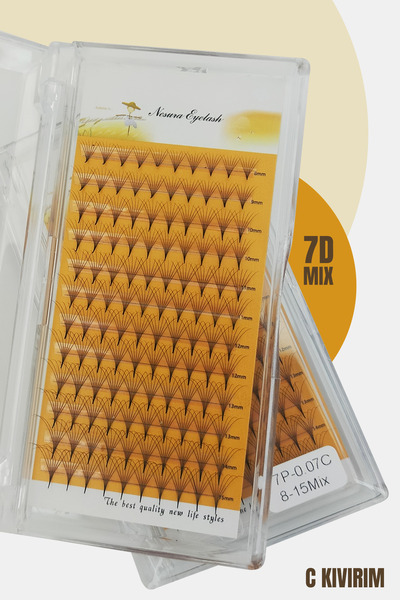 NESURA EYELASH 7D Hazır Demet İpek Kirpik 0.07 C KIVRIM 8-15mm MİX KUTU