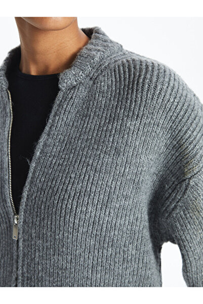 LC Waikiki Damen-Strickjacke – einfarbig, lange Ärmel und College-Kragen