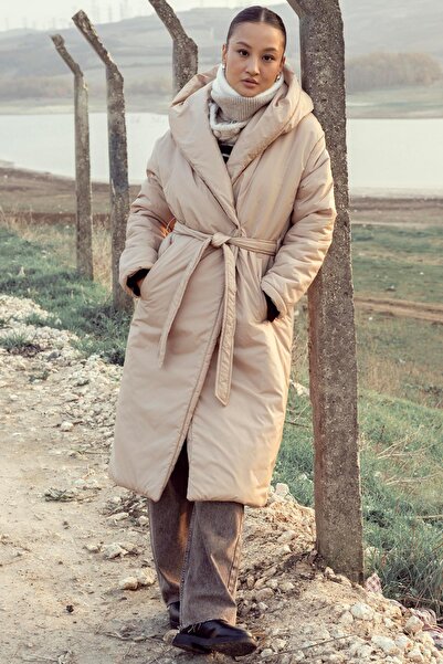 Olcay με κουκούλα Μακρύ παλτό με κλείσιμο με κουμπωτά ίνες ΜΠΕΖ 6815