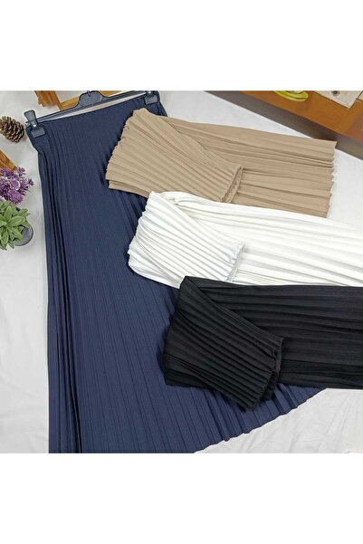 ALMİNA Diagonal Fabric Thin Pleat Winter Skirt