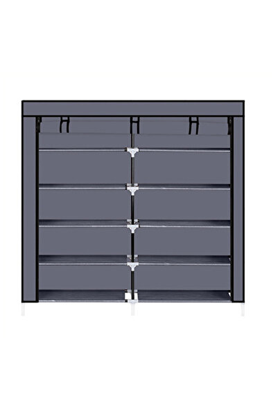 HALAMODO Adjustable Collapsible Shoe Rack in Grey with 12 Shelves, Multipurpose, 120x118x30cm dimensions.