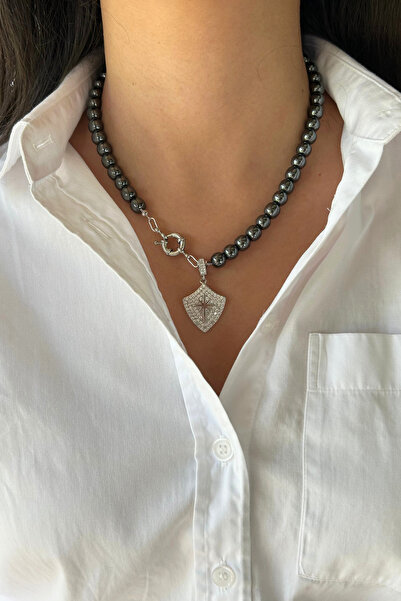 Suerte Accessories Handmade Steel Tipped Hematite Natural Stone Special Design Women's Natural Stone Necklace