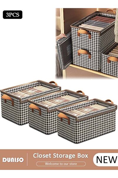 DOMEET 3 Pieces Foldable Closet Storage Organizer with Lids Washable Closet Storage Box with Carrying Handl