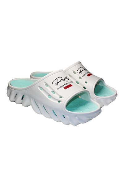 Jose Amorales Women's EVA foam slippers, white and turquoise, size 38,