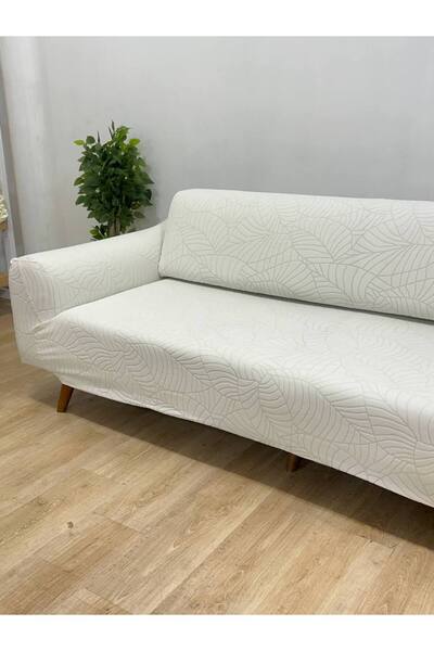 coverbox Soft Leaf Pattern Elastic 3-Seater Sofa Cover Non-Slip Stretchable and Washable Sofa Slipcover