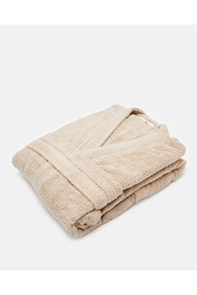 REDTAG Beige Essence Kimono Bathrobe With Ribbed Border