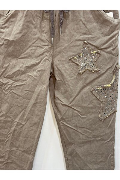 della moor Γυναικείο παντελόνι βιζόν ιταλικό με σχέδιο αστέρι L ελαστικό ύφασμα