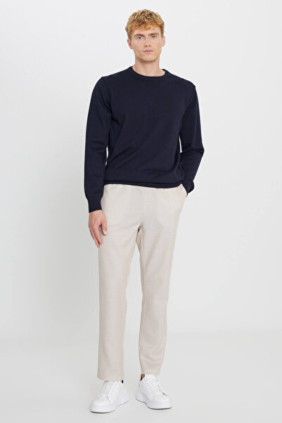 AC&Co / Altınyıldız Classics Ανδρικό μπεζ βαμβακερό παντελόνι με κανονική εφαρμογή και κορδόνι στη μέση με πλαϊνές τσέπες