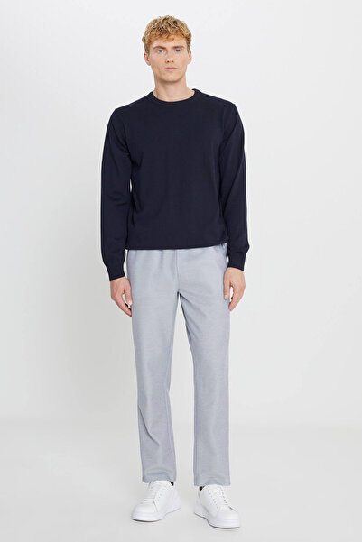 AC&Co / Altınyıldız Classics Ανδρικό παντελόνι από βαμβακερό μελανζέ σε μπλε ναυτικό χρώμα, κανονική εφαρμογή, κανονική εφαρμογή, με δεμένη μέση και πλαϊνές τσέπες