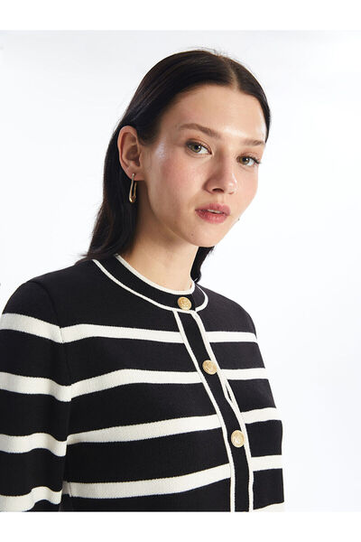 LC Waikiki Striped Crew Neck Long Sleeve Women's Knitwear Cardigan