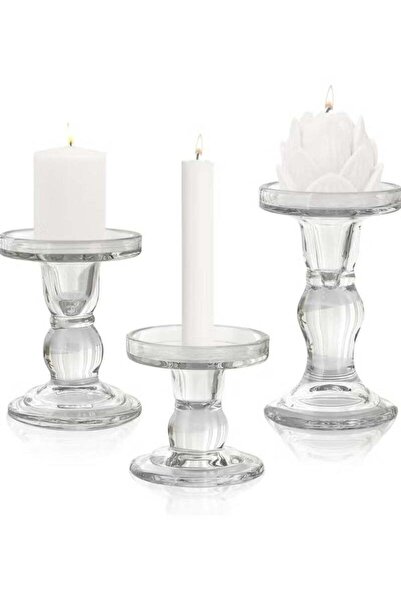 Arabest Glass Candle Holders, 3 Pieces Crystal Clear Candlesticks, Home Table Living Room Party Decorations