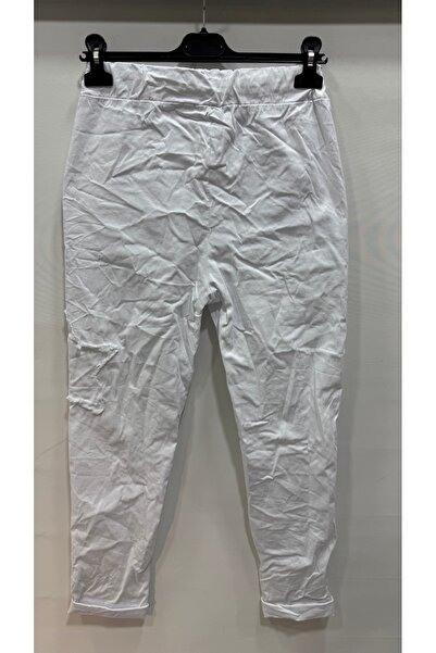 della moor Women's White Italian Star Patterned L Stretch Fabric Pants
