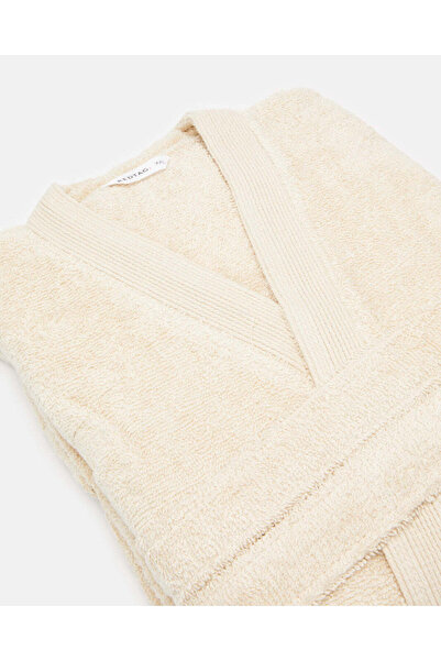 REDTAG Beige Essence Kimono Bathrobe With Ribbed Border