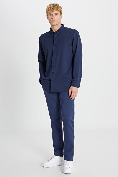 AC&Co / Altınyıldız Classics Men's Navy Blue Cotton Tailored Slim Fit Slim Fit Button down Collar Knitted Shirt