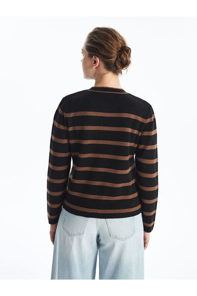 LC Waikiki Γυναικεία πλεκτή ζακέτα με ριγέ μακρυμάνικη λαιμόκοψη