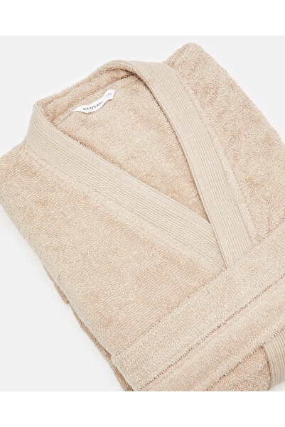 REDTAG Beige Essence Kimono Bathrobe With Ribbed Border
