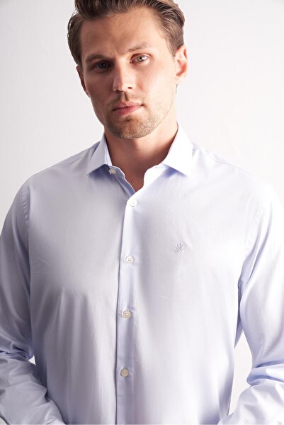 İmza Μπλε μισό ιταλικό γιακά μακρυμάνικο Premium S εφαρμοστό 100% βαμβακερό πουκάμισο 1004255197