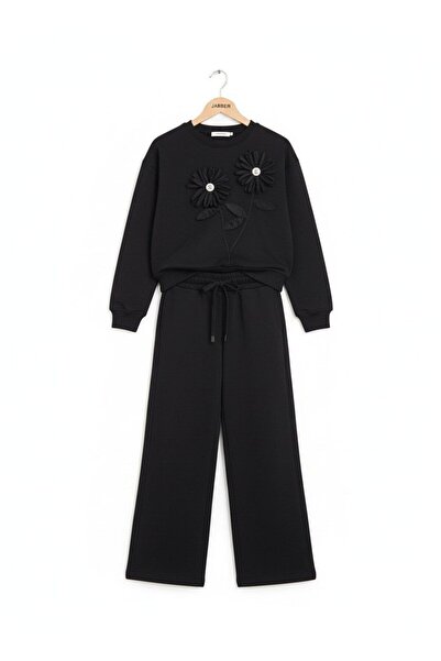 Butik Black Daisy Patterned Top and Bottom Set