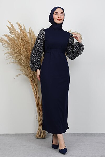 GİYZAMİLA Sleeve Detail Gülşah Dress Navy Blue