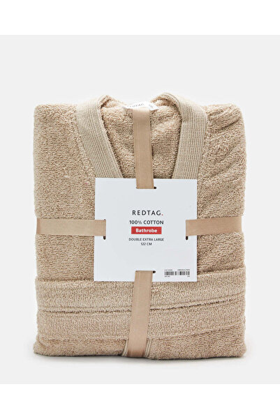 REDTAG Beige Essence Kimono Bathrobe With Ribbed Border