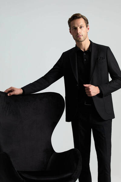 Hemington İtalyan Yün Kaşmir Karışım Siyah Blazer Ceket