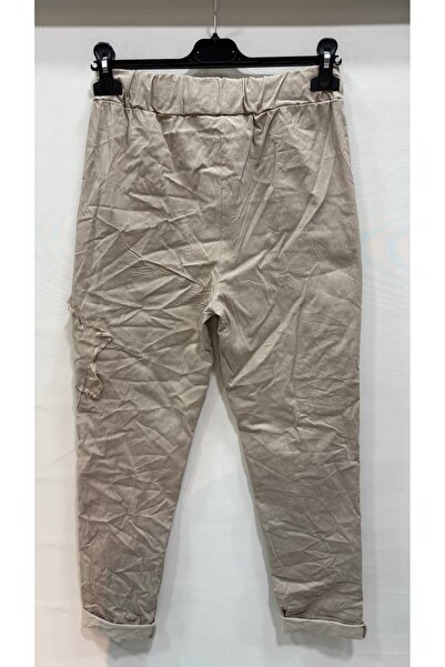 della moor Γυναικείο παντελόνι με μπεζ ιταλικό σχέδιο αστεριών L ελαστικό ύφασμα