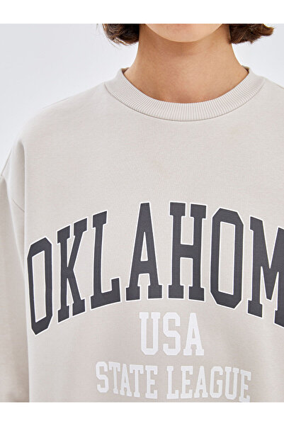 LC Waikiki Γυναικείο χοντρό φούτερ LCW Vision Grey Crew με στάμπα Oversize