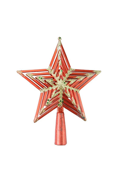 CADO Christmas Tree Topper Star, Xmas Tree Decoration Star, Red Color & Golden Shades - 18cm