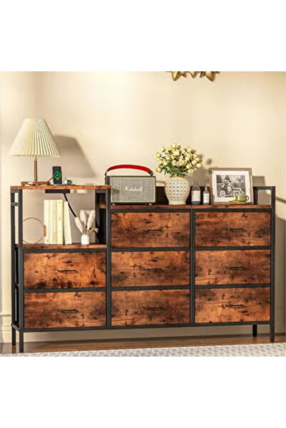 KEKE Dressing Storage Model with Electric 8 Drawers For Home inside Room 52.36" inch Brown Color