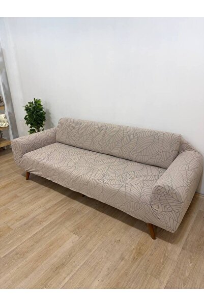 coverbox Soft Leaf Pattern Elastic 3-Seater Sofa Cover Non-Slip Stretchable and Washable Sofa Slipcover