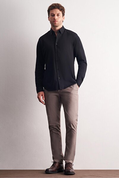 İmza Πλεκτό μακρυμάνικο πουκάμισο με μαύρο γιακά με αυτοσχεδιασμένο σχέδιο εφαρμοστό 100% βαμβακερό πουκάμισο 100425