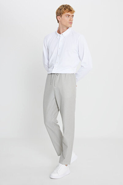 AC&Co / Altınyıldız Classics Ανδρικό παντελόνι από βαμβακερό χακί μελανζέ, κανονική εφαρμογή, κανονική εφαρμογή, με δεμένη μέση, πλαϊνές τσέπες