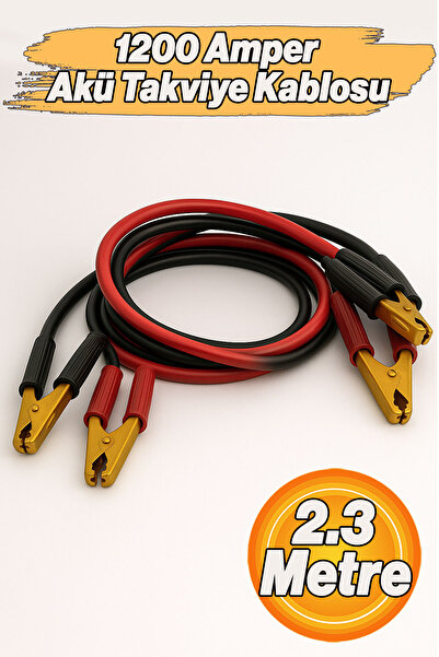 Badem10 Akü Takviye Kablosu 1200 Amper 2.3 Metre Kalın Telli Güçlü Araç Akü Y...