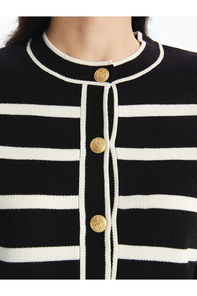 LC Waikiki Striped Crew Neck Long Sleeve Women's Knitwear Cardigan