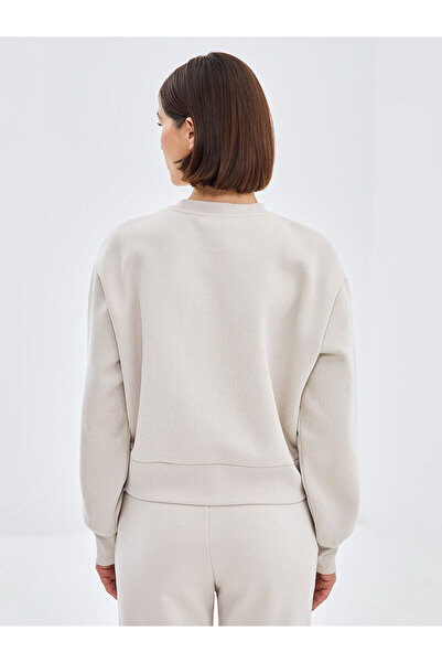 LC Waikiki Γυναικείο χοντρό φούτερ LCW Vision Grey Crew με στάμπα Oversize