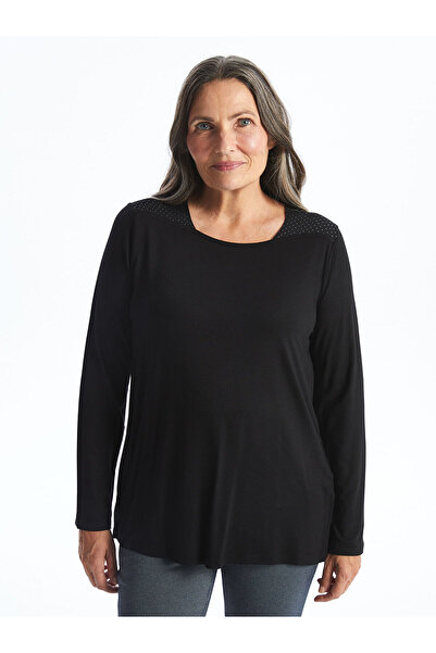 LC Waikiki Дамска блуза с дълъг ръкав и кръгло деколте с лъскав камък