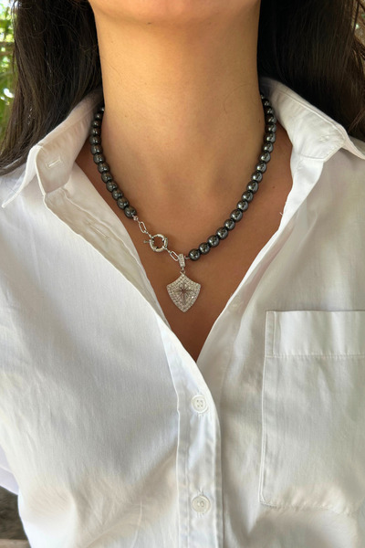 Suerte Accessories Handmade Steel Tipped Hematite Natural Stone Special Design Women's Natural Stone Necklace