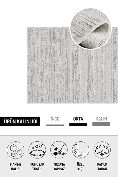 Santa Clara Bej Krem Tozumaz Çizgili Halı Modern Salon Oturma Odası Yolluk An...