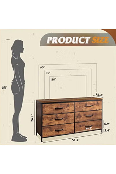KEKE Dressing Storage Model with Electric 6 Drawers For Home inside Room 51.2" inch Brown Color