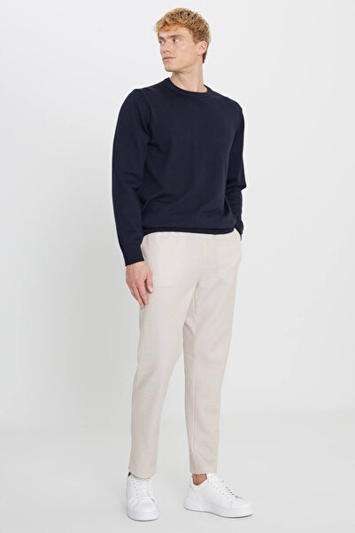 AC&Co / Altınyıldız Classics Ανδρικό μπεζ βαμβακερό παντελόνι με κανονική εφαρμογή και κορδόνι στη μέση με πλαϊνές τσέπες