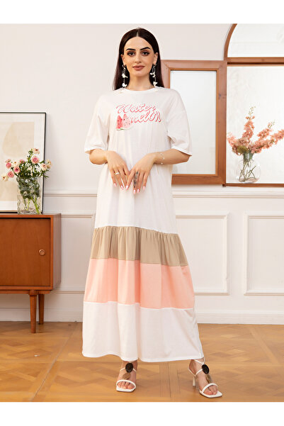 FridayIn Sweet Round neck Color contrast Cartoon anime Printing Splicing Regular sleeve Long Dresses