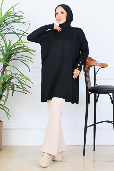benguen Knitted Tunic with Buttoned Sleeves N7005 Black